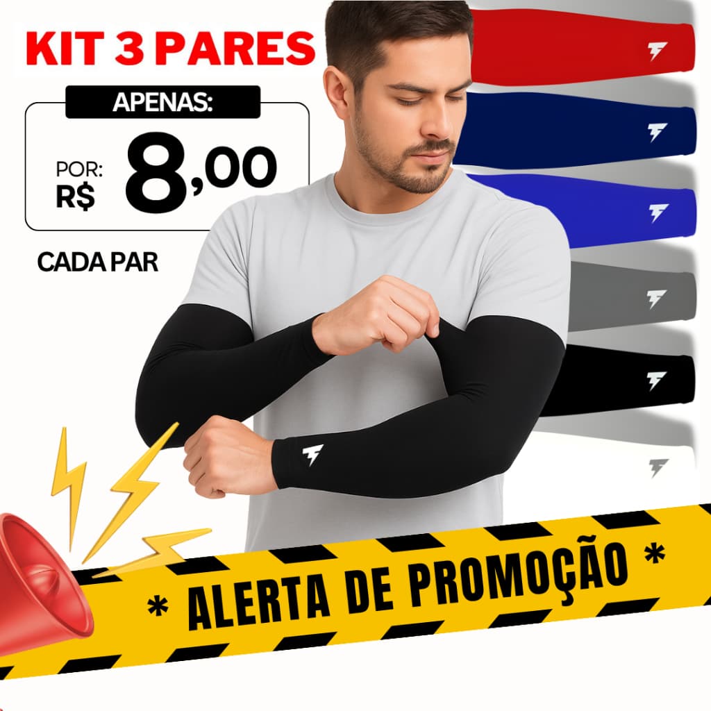 Kit 3 Pares Manguito Proteção Solar UV50+ Segunda Pele Protetor de Braço Contra o Sol