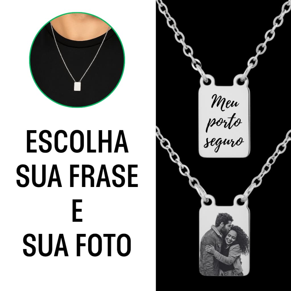 Colar Escapulário Aço Inox Personalizado Homenagem Fotogravação Gravação de Foto Frase Presente