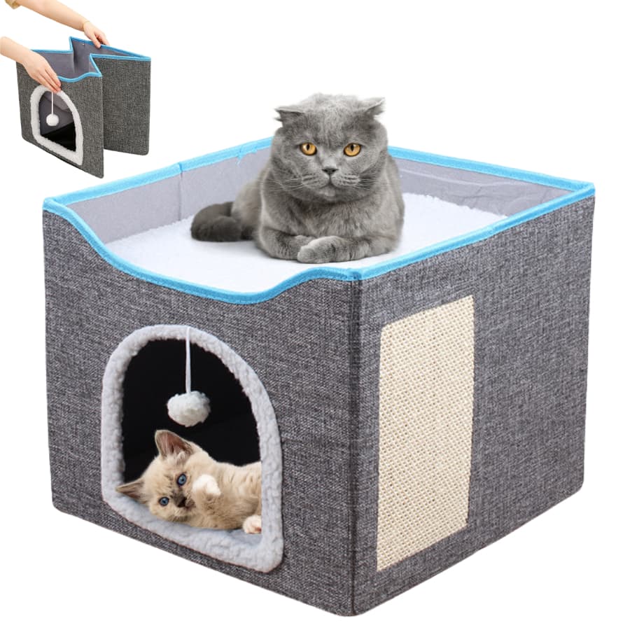 Casinha Casa Gato Toca Nicho Cama Pet C Arranhador Mdf Lindo Cinza-escuro