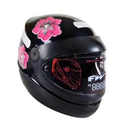 Capacete FW3 Automatic Casco Preto Com Rosa Flores