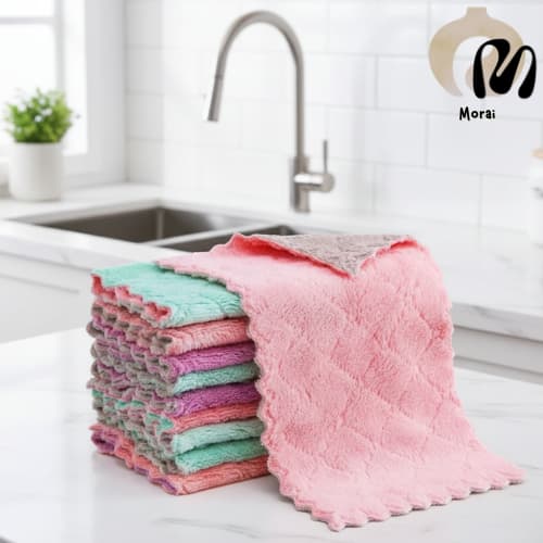 Kit 5/10/15/20  Pano Absorvente Anti Óleo Para Cozinha / Toalha De Limpeza De Veludo Cozinha