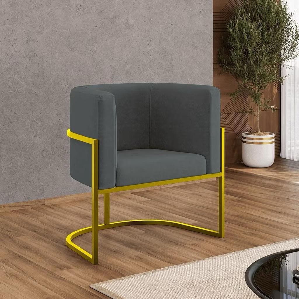 POLTRONA DECORATIVA LUANA BASE DE FERRO DOURADO