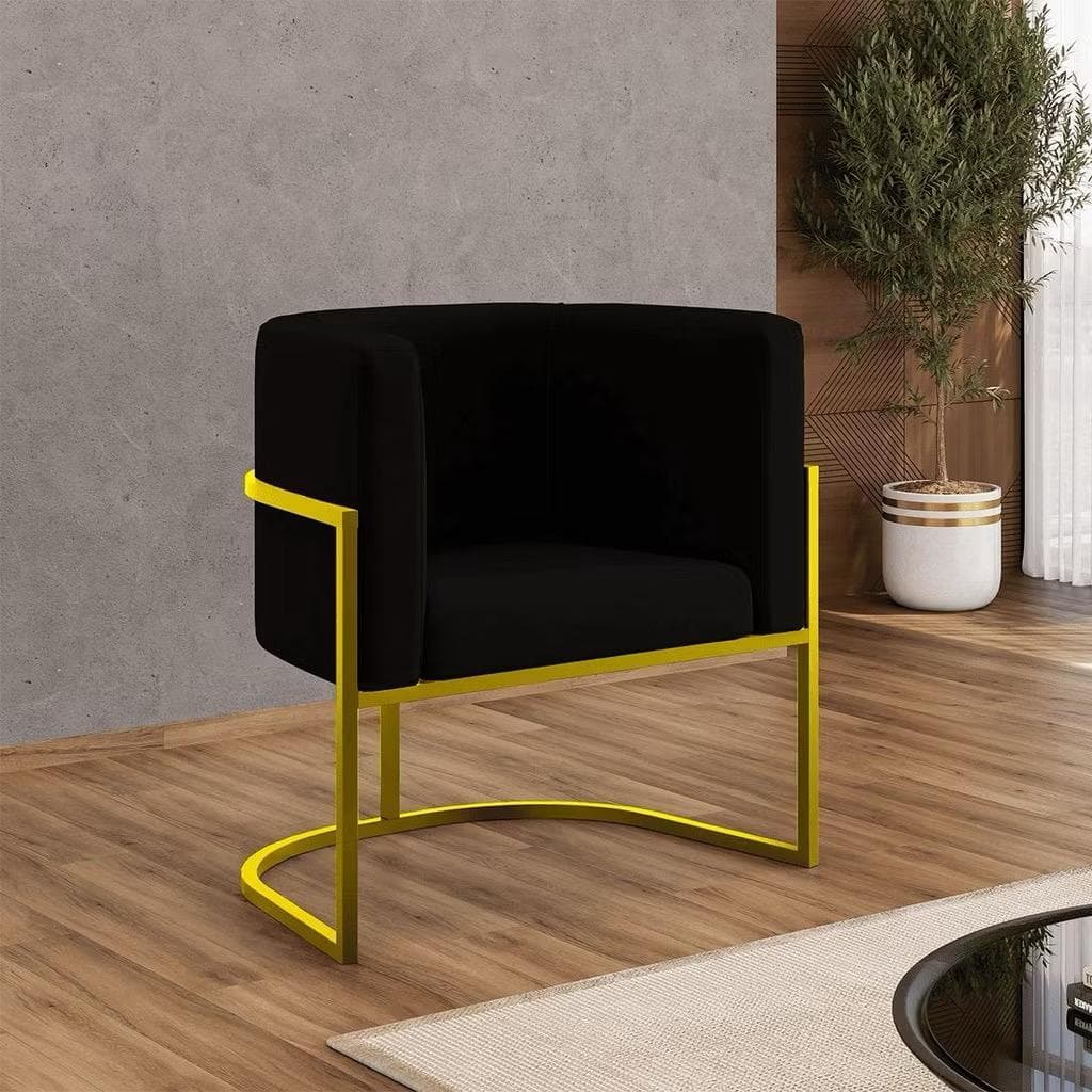 POLTRONA LUANA DECORATIVA PARA AMBIENTES BASE DE FERRO DOURADO
