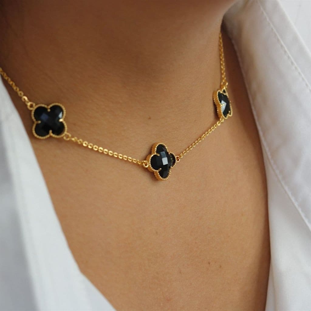 Colar Corrente Choker Virgínia Fonseca Trevo Preto Folheado a Ouro  Semijoia Feminina Luxo Minimalista Black Friday