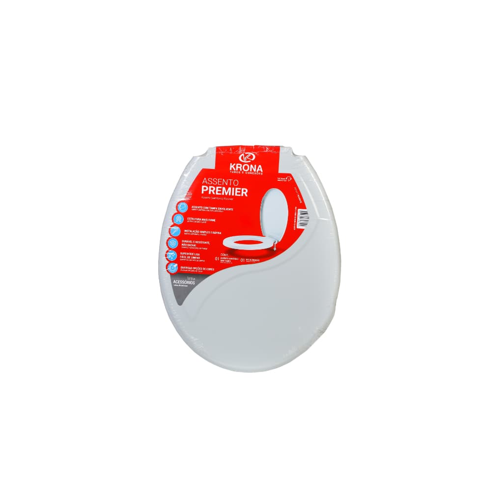 Assento Sanitário Oval Cinza Claro Premier Krona Liso Confortável
