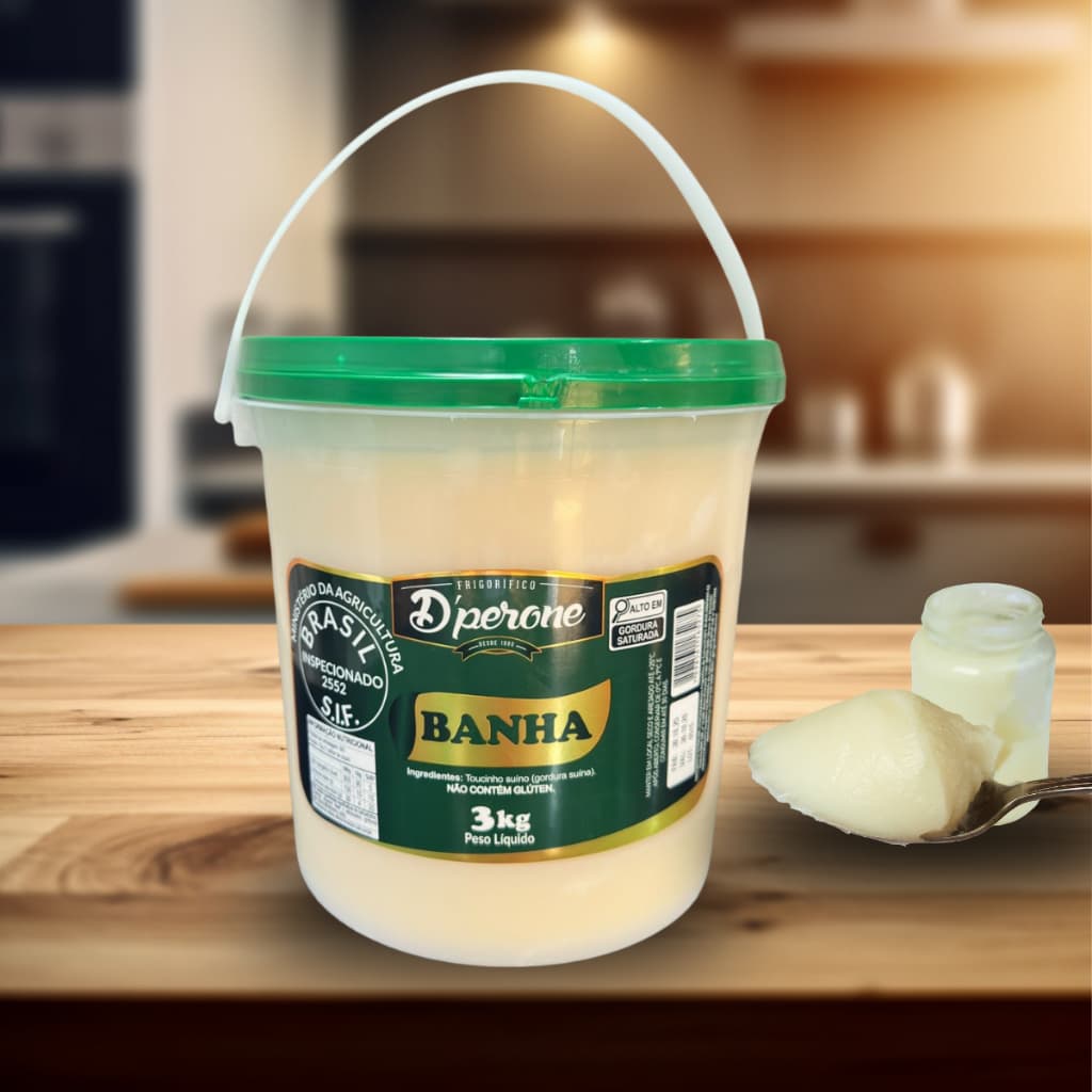 Banha Suína 100% Natural do Torresmo Gordura Suína Artesanal Balde 3kg - Dperone