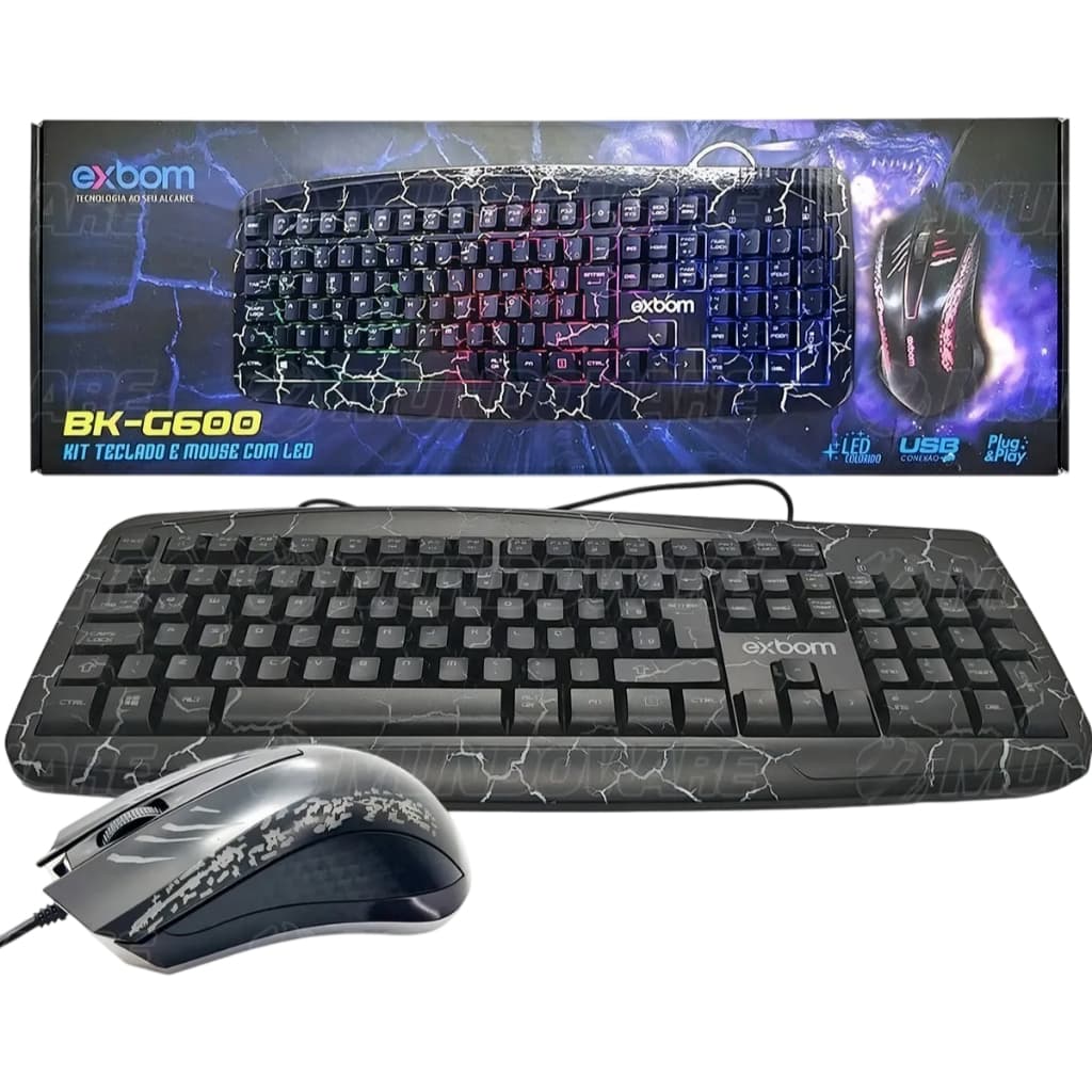 Kit de teclado e mouse gamer Exbom BK-G600 Português Brasil de cor preto Kit de teclado e mouse gamer Exbom BK-G600
