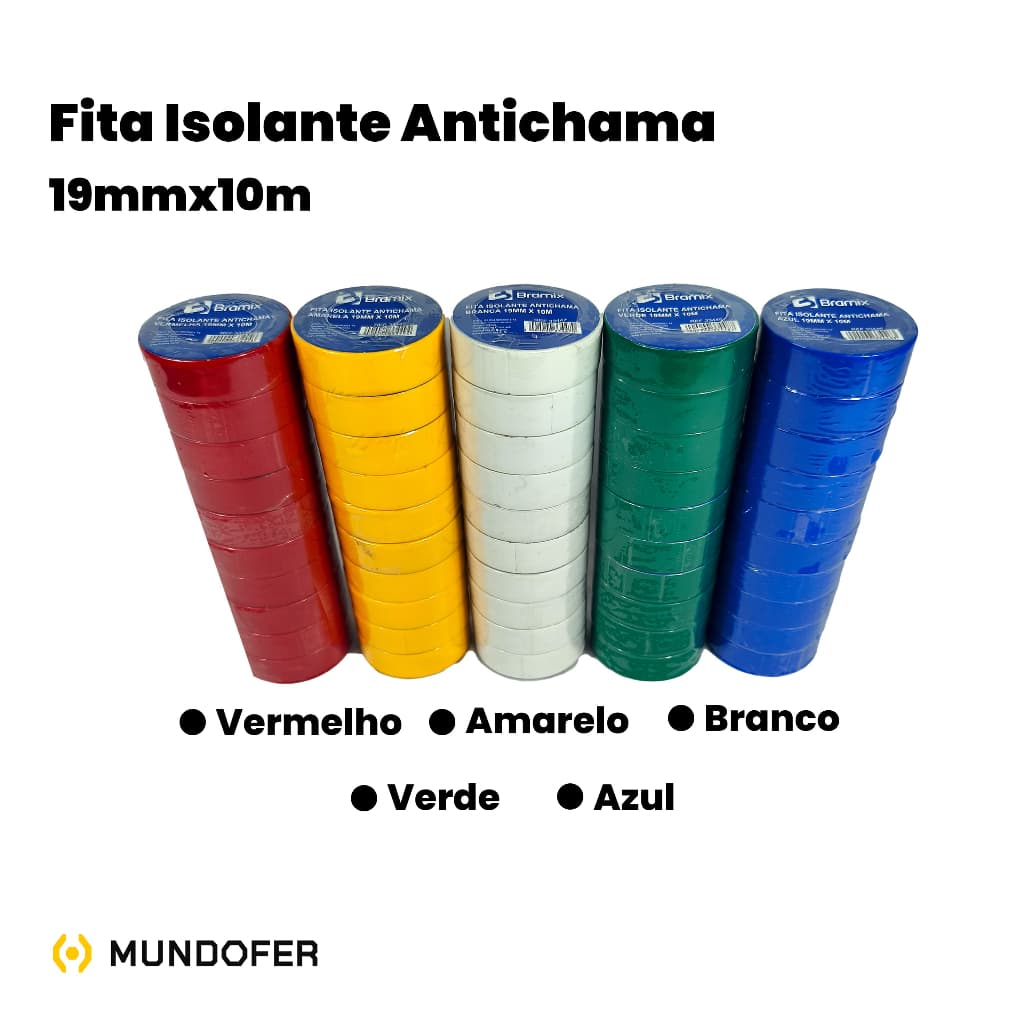 10 unidades Fita Isolante Colorida 10m x 19mm Anti-Chama Profissional Eletricista Fios Manutenção Elétrica