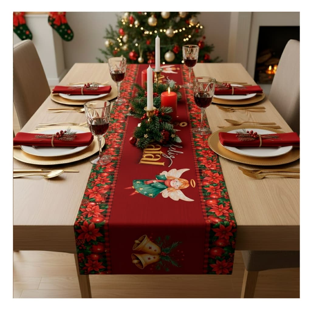 Trilho Caminho De Mesa Natalino Decoração Para Ceia De Natal Tecido Sublimado