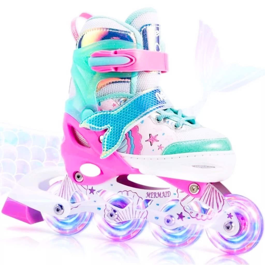 Patins  Infantil Inline Roller Reto Ajustável Com Led + Kit Proteção Pra Presente