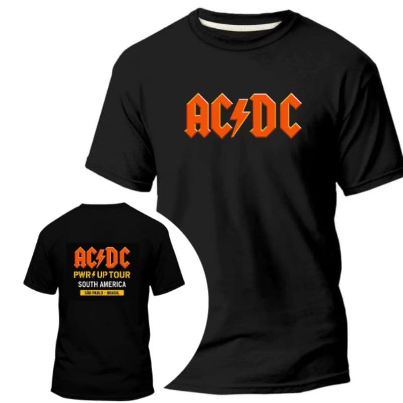 Camiseta Blusa Unissex Banda Rock ACDC Power Up Tour 100% Algodão Básica Gola Redonda
