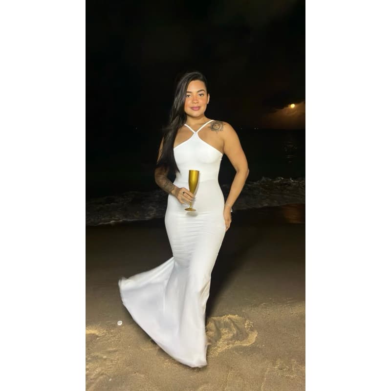 vestido suplex premium com detalhe amarração na costa e fenda atras formatura festa ano novo natal carnaval bar
