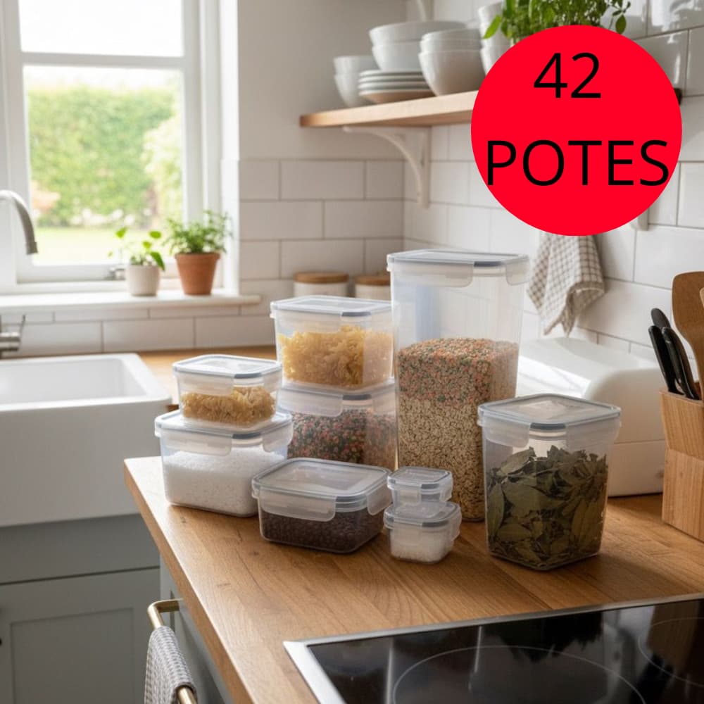 KIT 42 POTES HERMETICOS SUPER RESISTENTE COZINHA DISPENSA ALIMENTOS