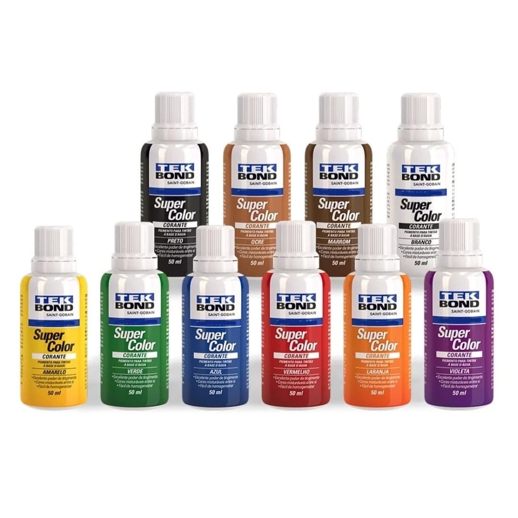 Kit Com 4 Unidades Corante Líquido Várias Cores Super Color Misturável 50ml Tekbond Tintas