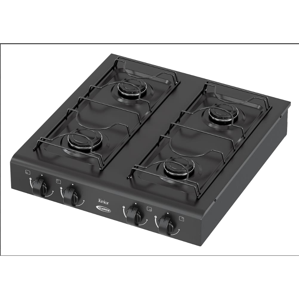 Cooktop Fogão Compacto Clarice 4 Bocas Mesa Preto Fosco Textura Trempes Esmaltadas Gás - AV