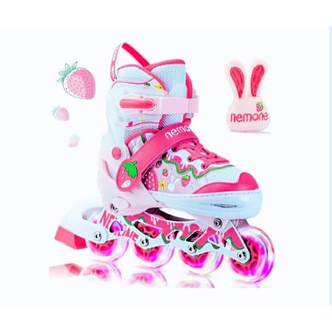 Patins Infantil ARCO IRIS Inline Roller Reto Ajustável Com Led + Kit Proteção Pra Presente