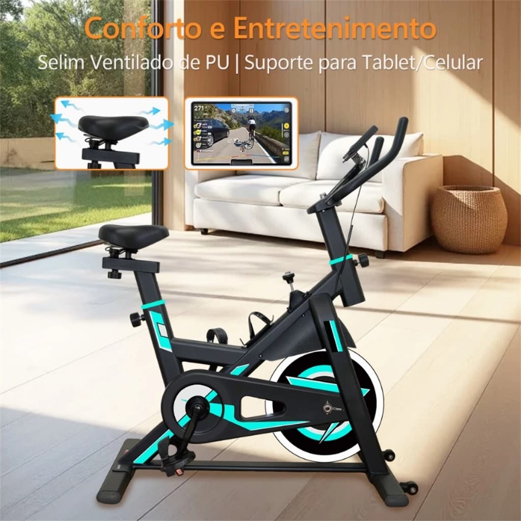 Bicicleta Spinning até 160Kg Ergométrica Fitness Inércia 16Kg Academia 1,8m Profissional