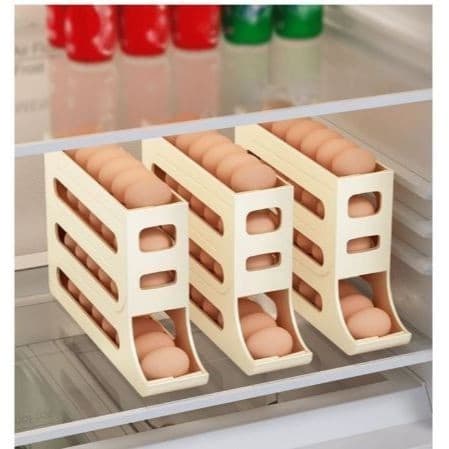 Porta 24 a 30 Ovos Suporte Dispenser Automatico de Ovos 4 Andares Geladeira Refrigerador Rolante