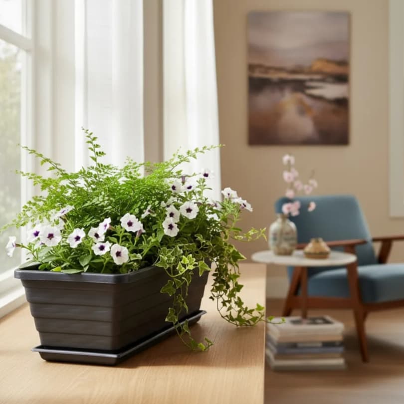 Floreira Jardineira 40cm Com Prato Vaso Para Plantas Suculentas Cactos