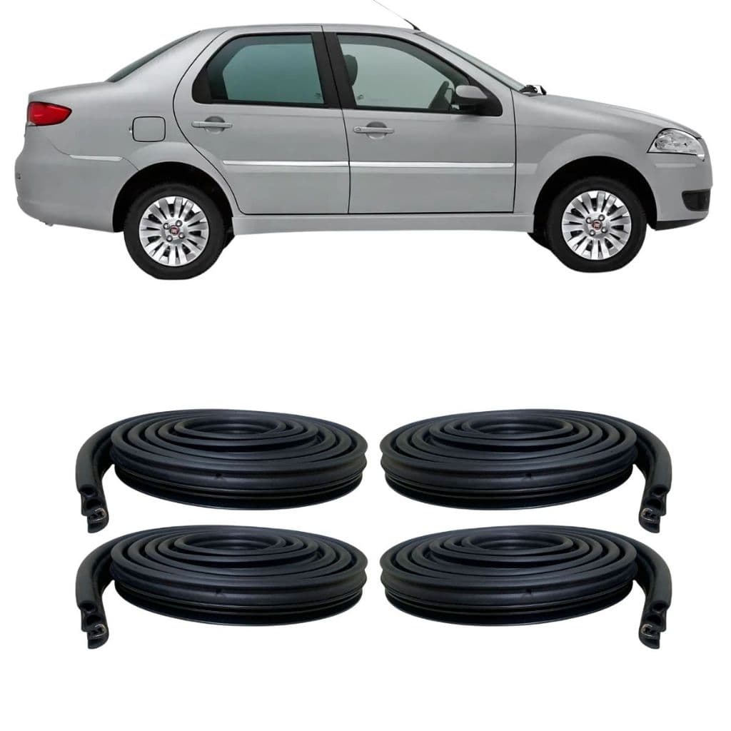 Kit Borrachas De Vedação 4 Portas Fiat Siena 2008 Em Diante Veda Água Poeira e Ruidos