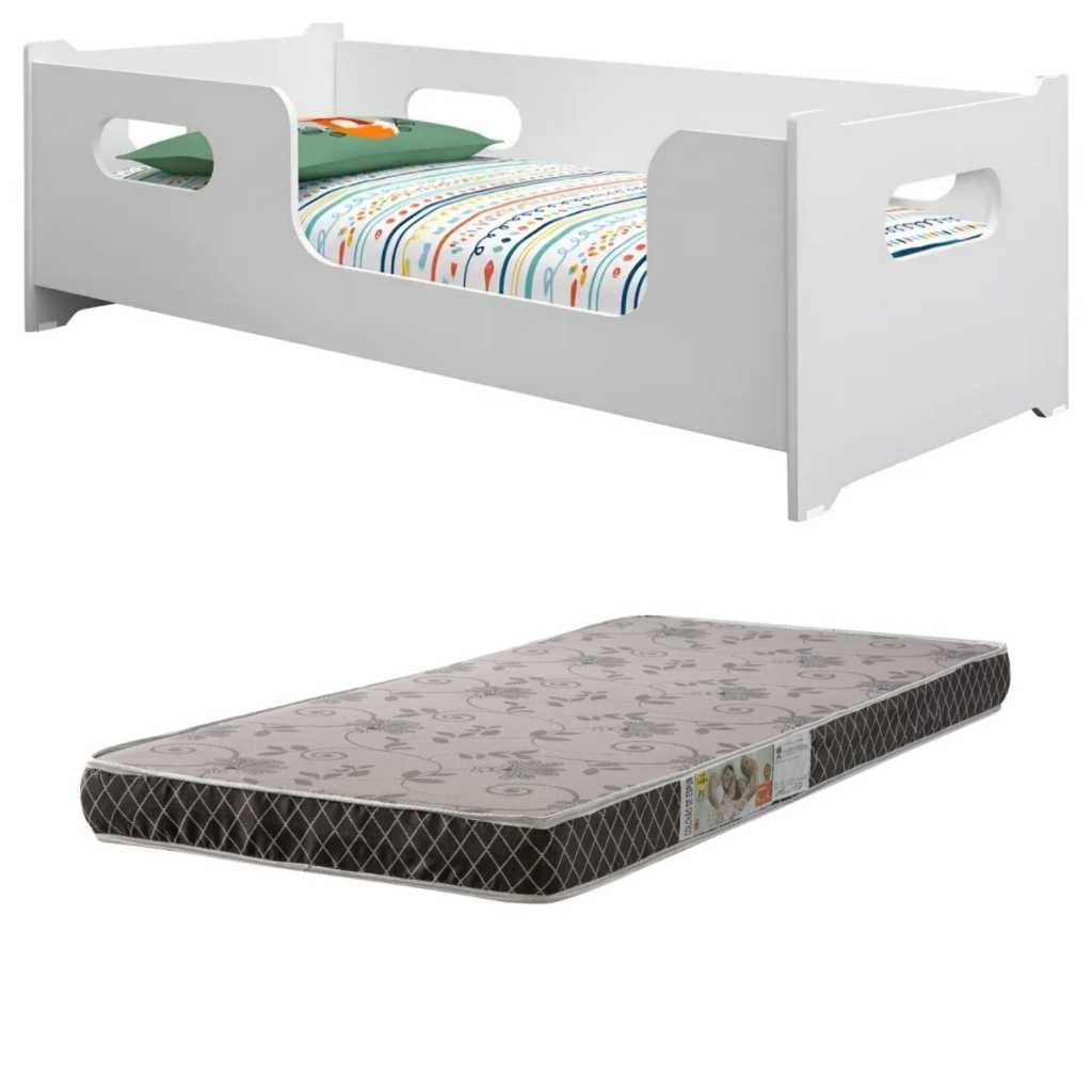Cama Montessoriana Com Colchão Incluso e Grade Proteção Caminha Cercado Quarto Juvenil