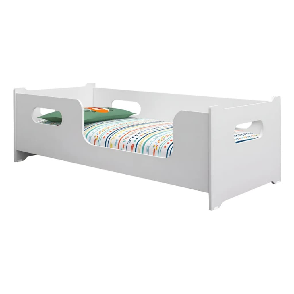 Cama Solteiro Montessoriana Moderna Com Grade Proteção Encanto Quarto Criança Cor Branco