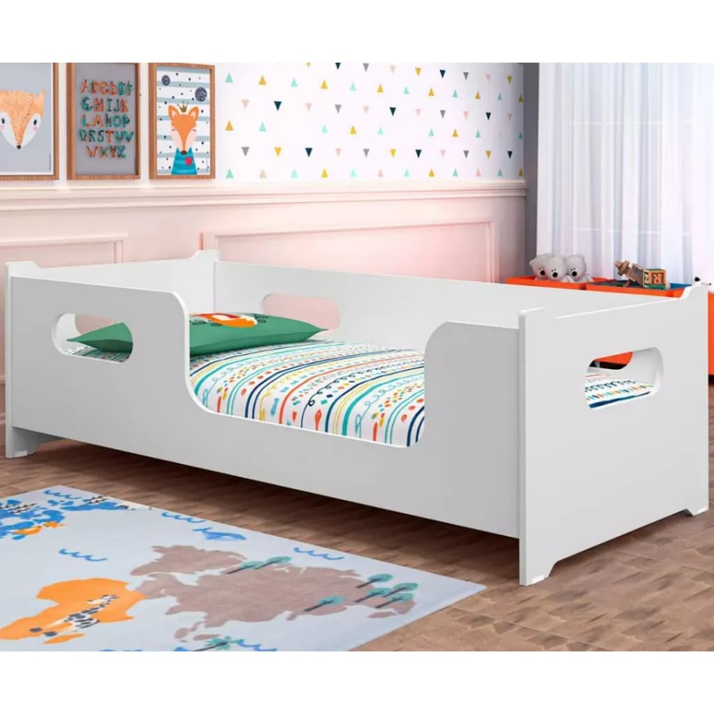 Cama Solteiro Montessoriana Moderna Com Grade Proteção Encanto Quarto Criança Cor Branco