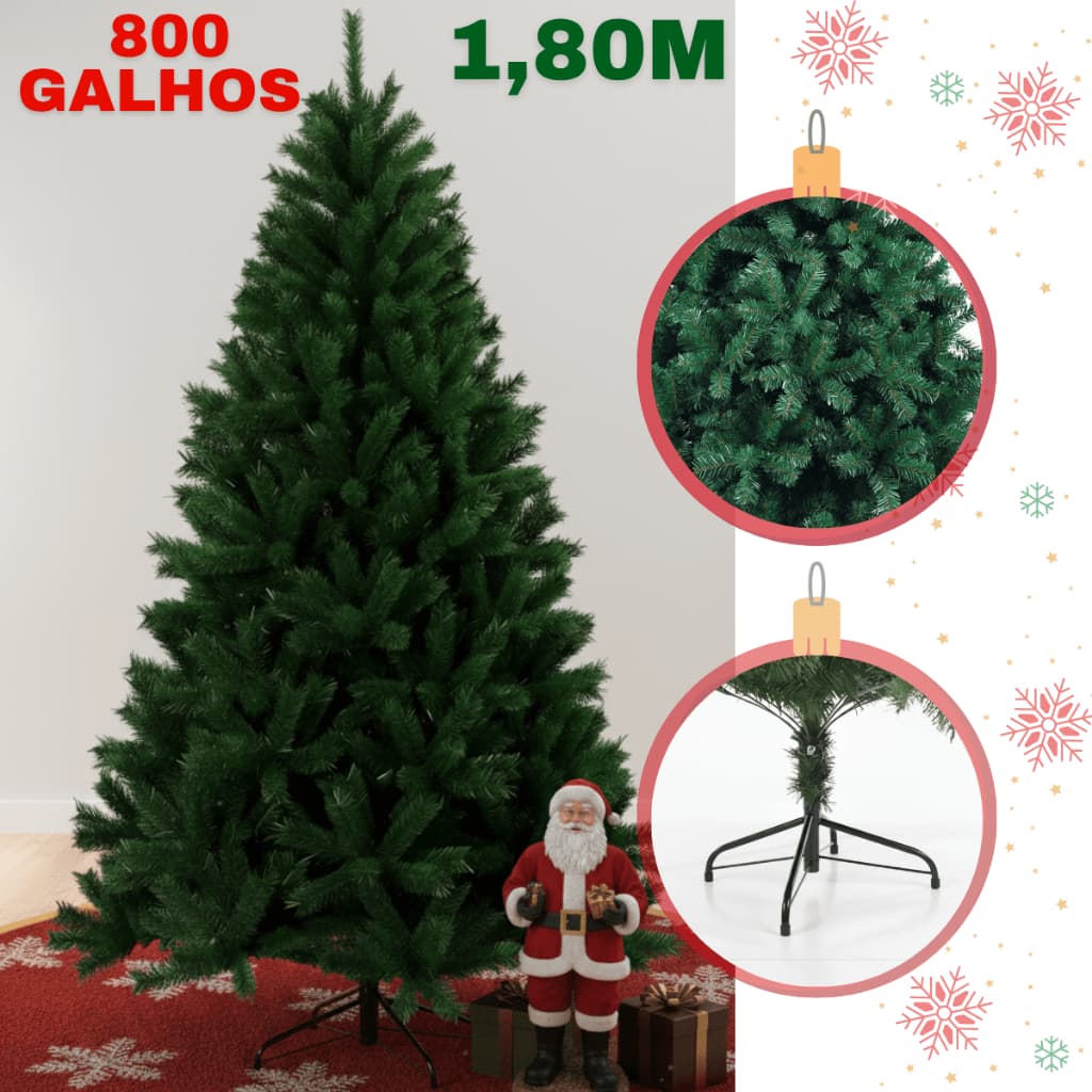 Árvore De Natal 1,80m Luxo 800 Galhos Pinheiro Verde Cheia + Brinde Grátis 10 Pinhas