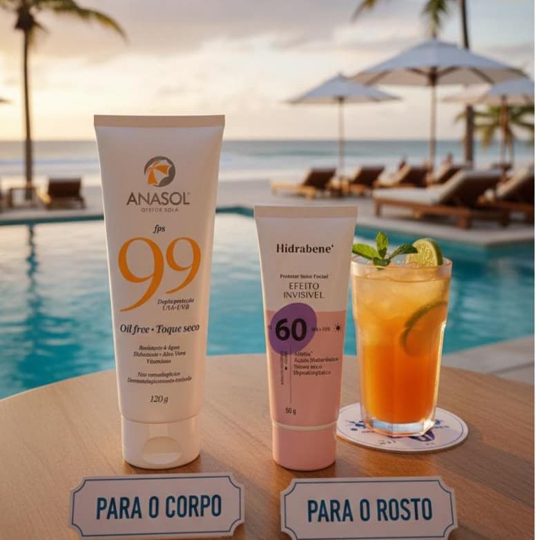 KIT 2 PROTETORES SOLAR ROSTO E CORPO: 1 PROT HIDRABENE FACIAL FPS 60 - 50G + 1 PROT ANASOL CORPORAL FPS 99 - 120G