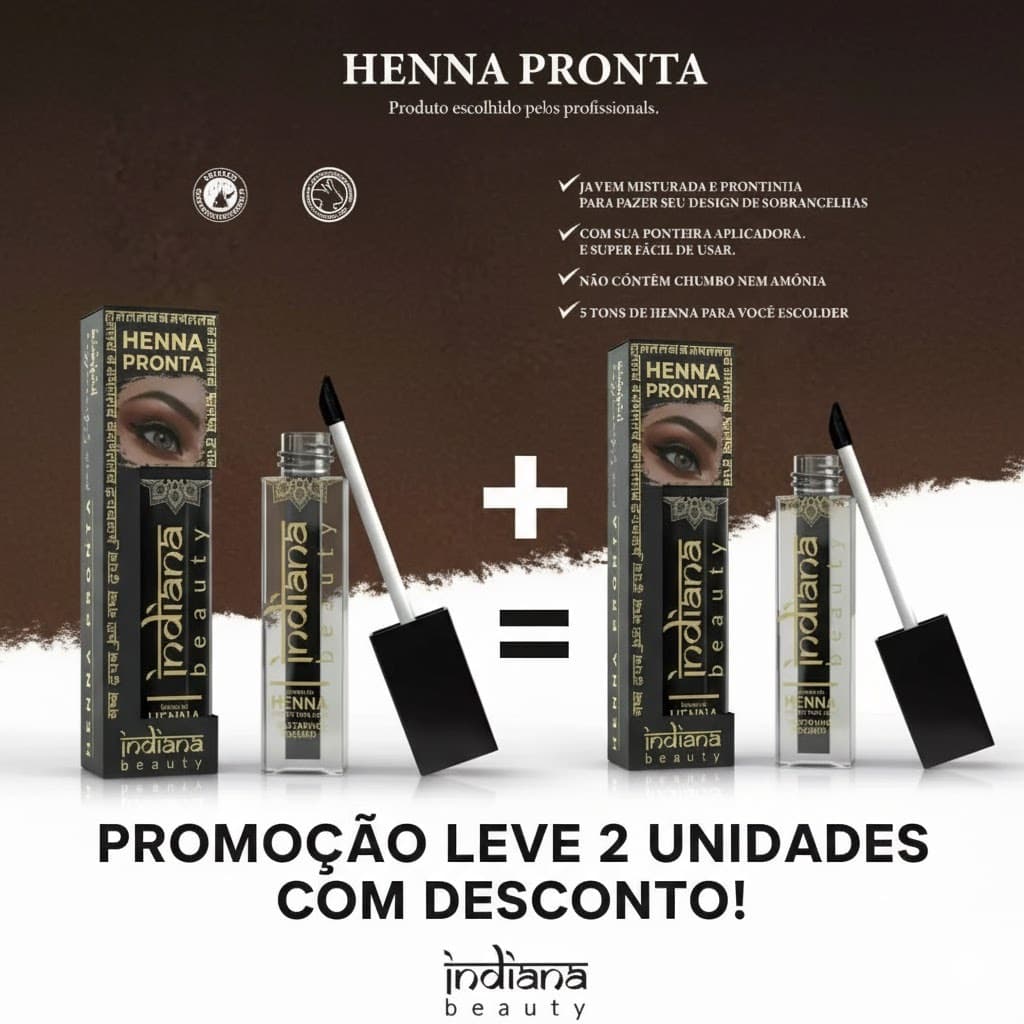 Kit 2 Henna Pronta Sobrancelhas Castanho Claro Médio Escuro Preto Ruivo Indiana Beauty 4 g Designer