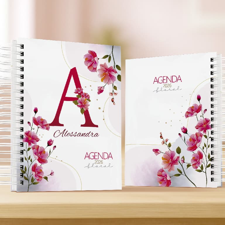 Agenda Personalizada 2026 Floral Datada Presente Papelaria Volta às aulas