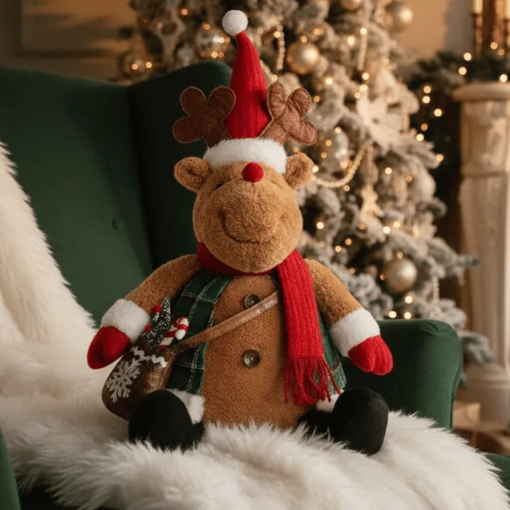 Boneco Pelúcia Decorativo Natalino Rena do Papai Noel Grande 60cm Decoração de Natal