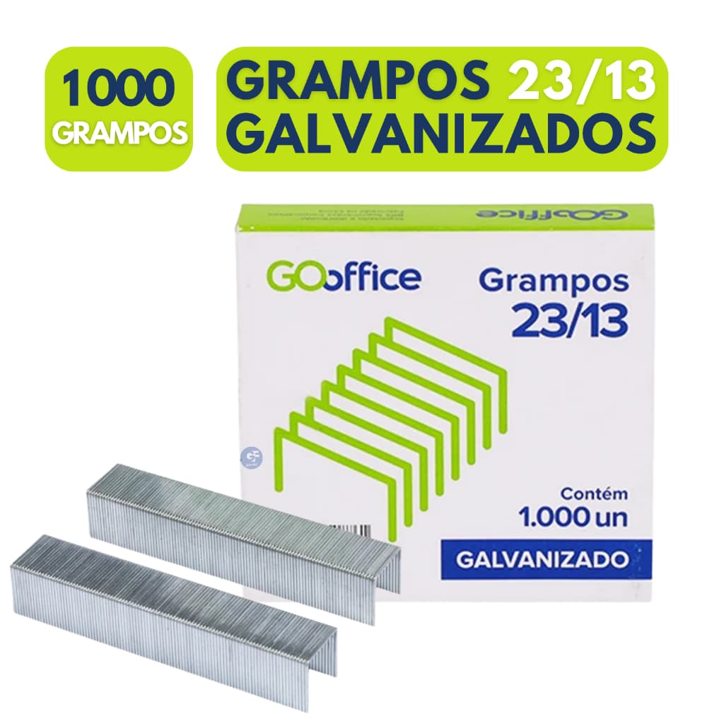 Grampo Para Grampeador 23/13 com 1.000 Unidades Aço Galvanizado Até 100 Folhas Escritórios Escolas