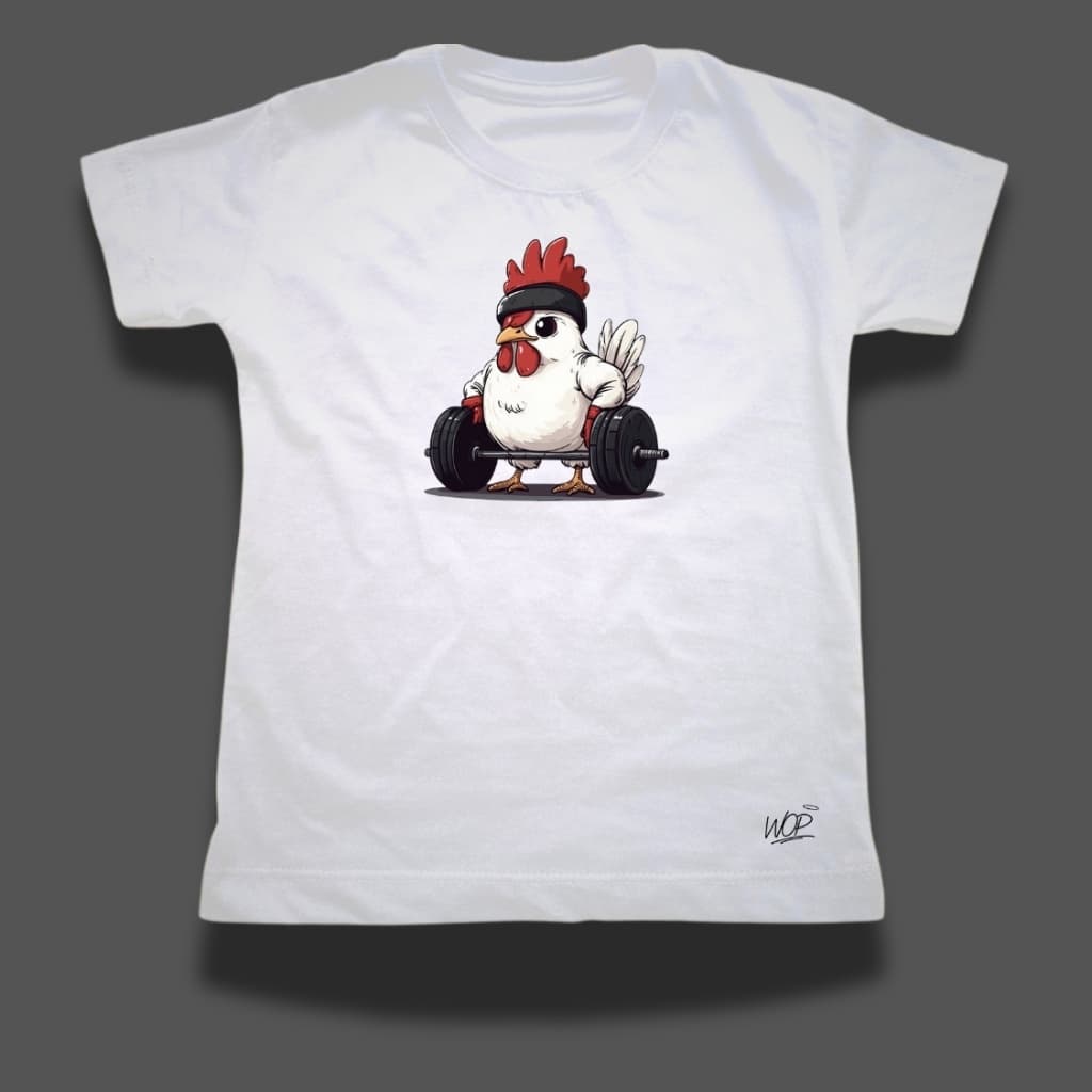 Camiseta Infantil Estampada Frango Academia Engraçado Tshirt Verão Algodão para Passeio Kids Unissex