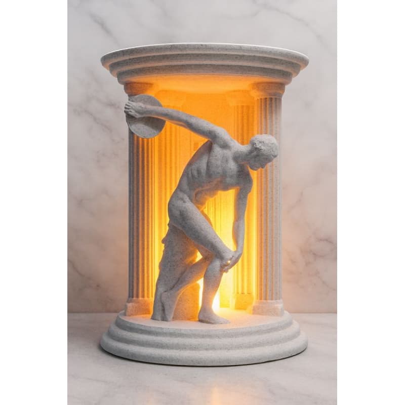Escultura Luminária Discóbolo - Arte Clássica com lluminação Elegante.