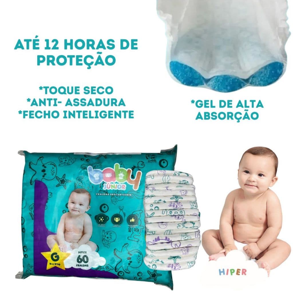 PACOTÃO DE FRALDA HIPER BARATA INFANTIL DESCARTÁVEL ANTI VAZAMENTO G COM 60