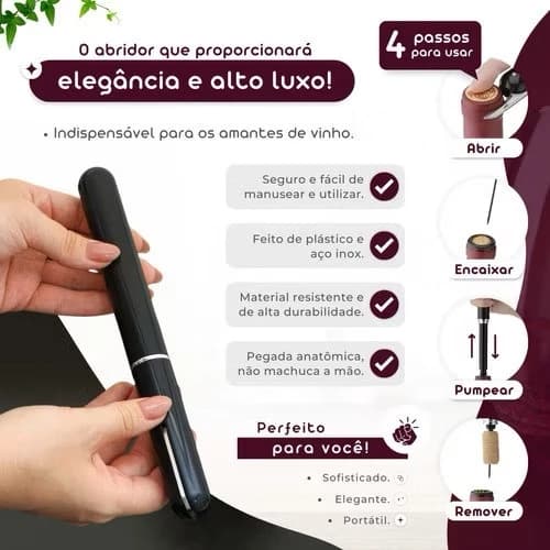 Abridor de Vinho de Pressão de Ar 2 em 1 com Cortador Abridor de Garrafa de Vinho Bomba de Ar