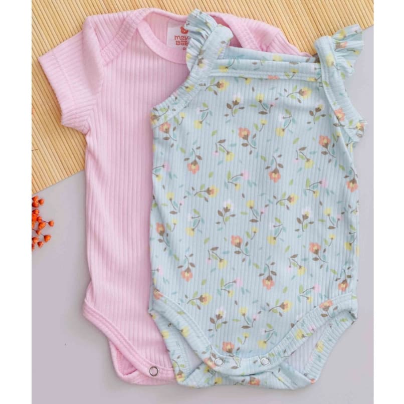 Kit 2 Body Bebê Verão Rosa e Estampa Flores