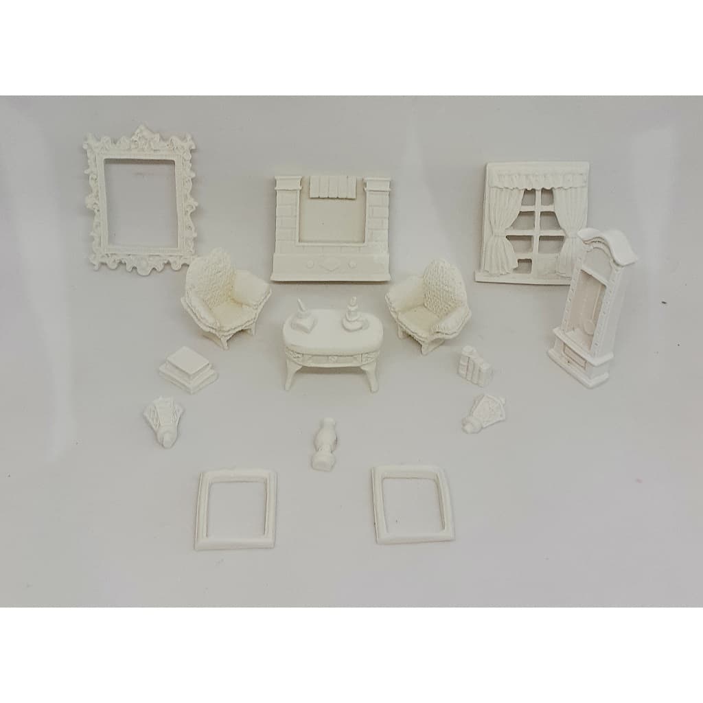 Kit em Resina - Jogo de Sala com Três variações em Miniatura para Decoração ou Artesanato com 16 Peças QUEIMA DE ESTOQUE