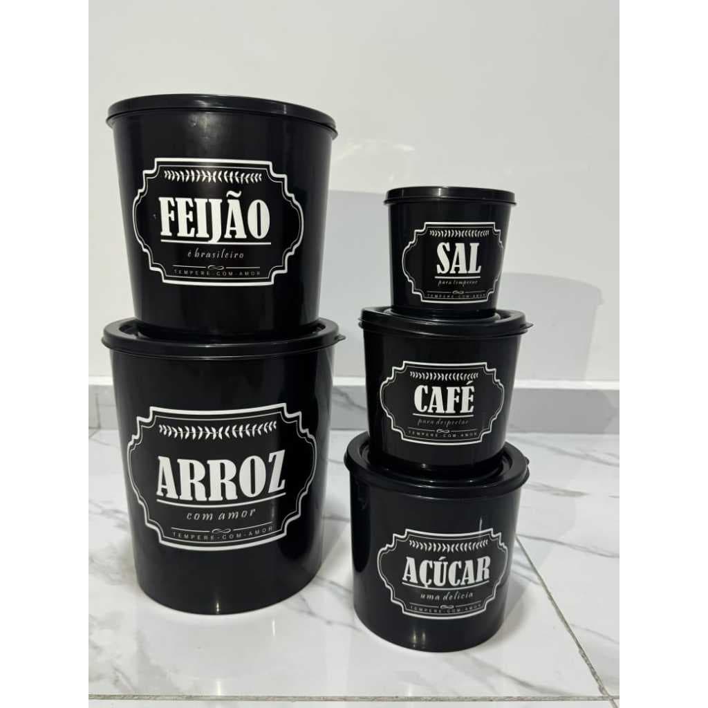 kit Mantimento De Plástico 5 Peças Redondo potes de cozinha porta mantimentos