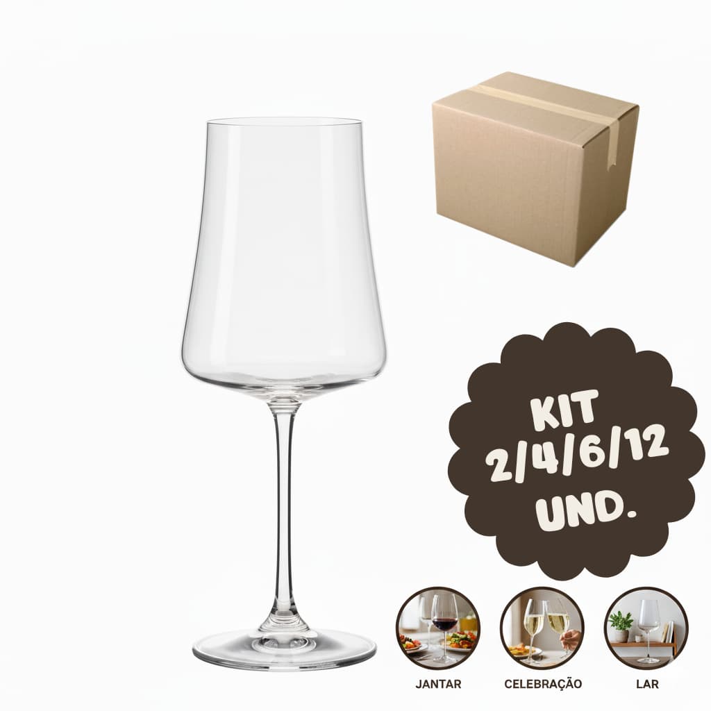 Kit Jogo 2/4/6/12 Taças de Cristal Vinho 360ml Bohemia Xtra Luxo Elegante Jantar Presente Conjunto