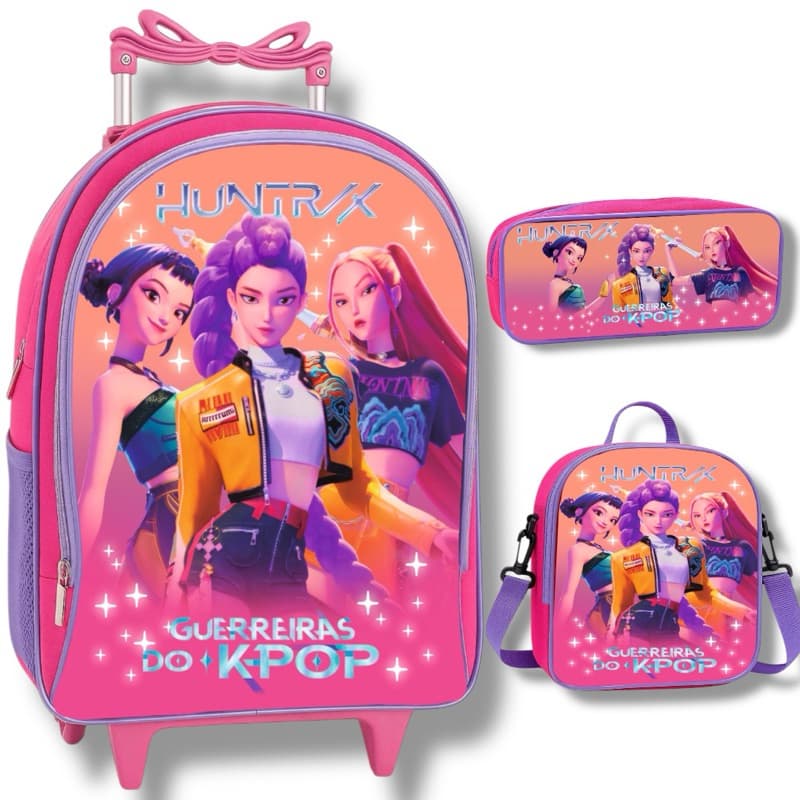Kit Escolar Guerreiras do K-Pop Lancheira Térmica + Estojo Reforçada Menina