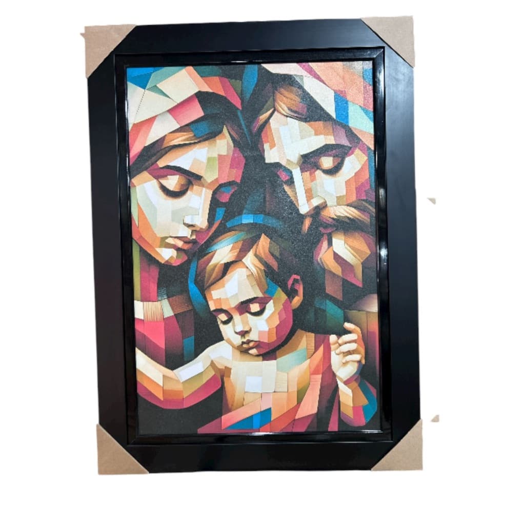 Quadro sagrada familia abstrato colorido em resina 108x78