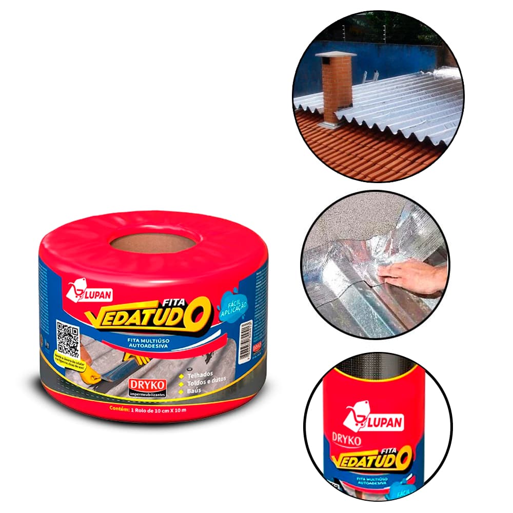 Fita Adesiva De Manta asfáltica adesiva Aluminizada Dryko - 10cm x 10m - VEDATUDO
