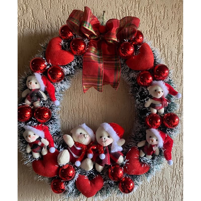GUIRLANDA NATALINA NATAL FAMÍLIA URSOS 50 CM URSINHOS DECORATIVA DECORAÇÃO 2025 ENFEITE PORTA GORRO DE NATAL