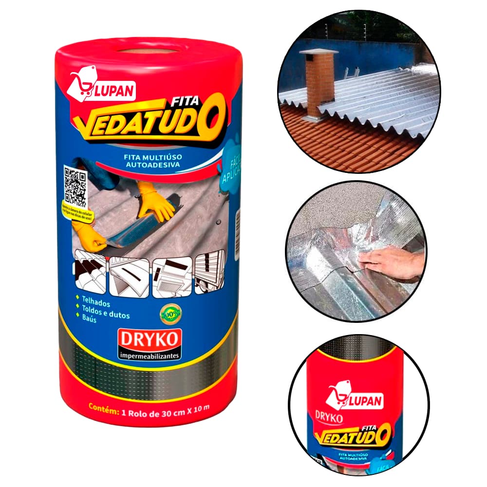 Fita Adesiva De Manta asfáltica adesiva Aluminizada Dryko - 30cm x 10m - VEDATUDO
