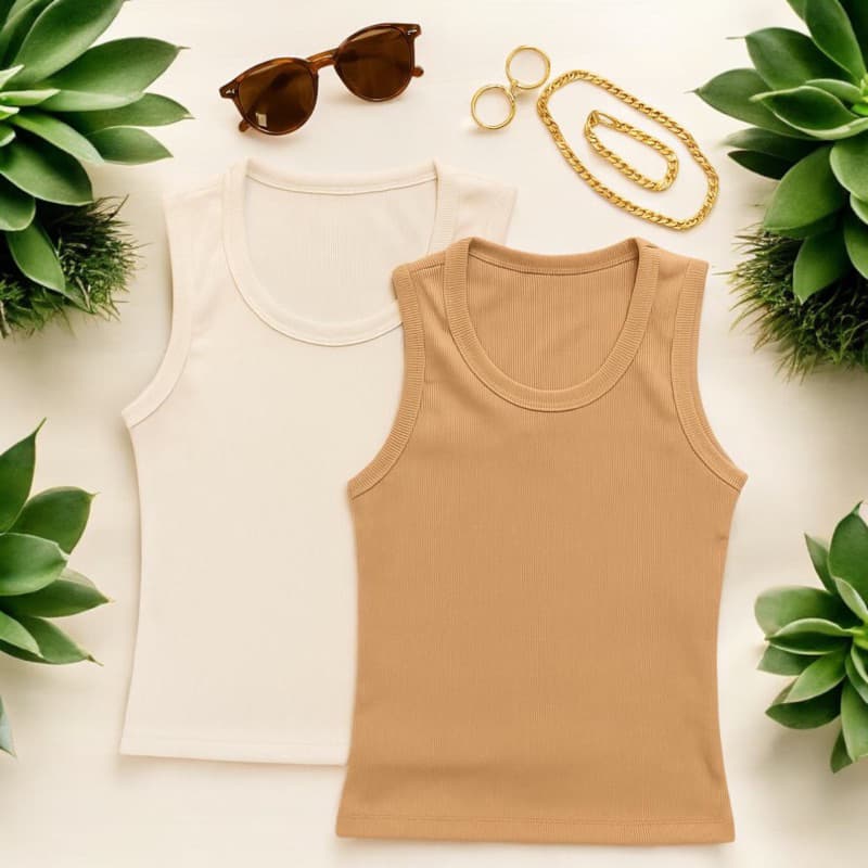 Kit 2 Blusas Feminina Regata Canelada Algodão Ribana Premium Social Americana Basica Promoção