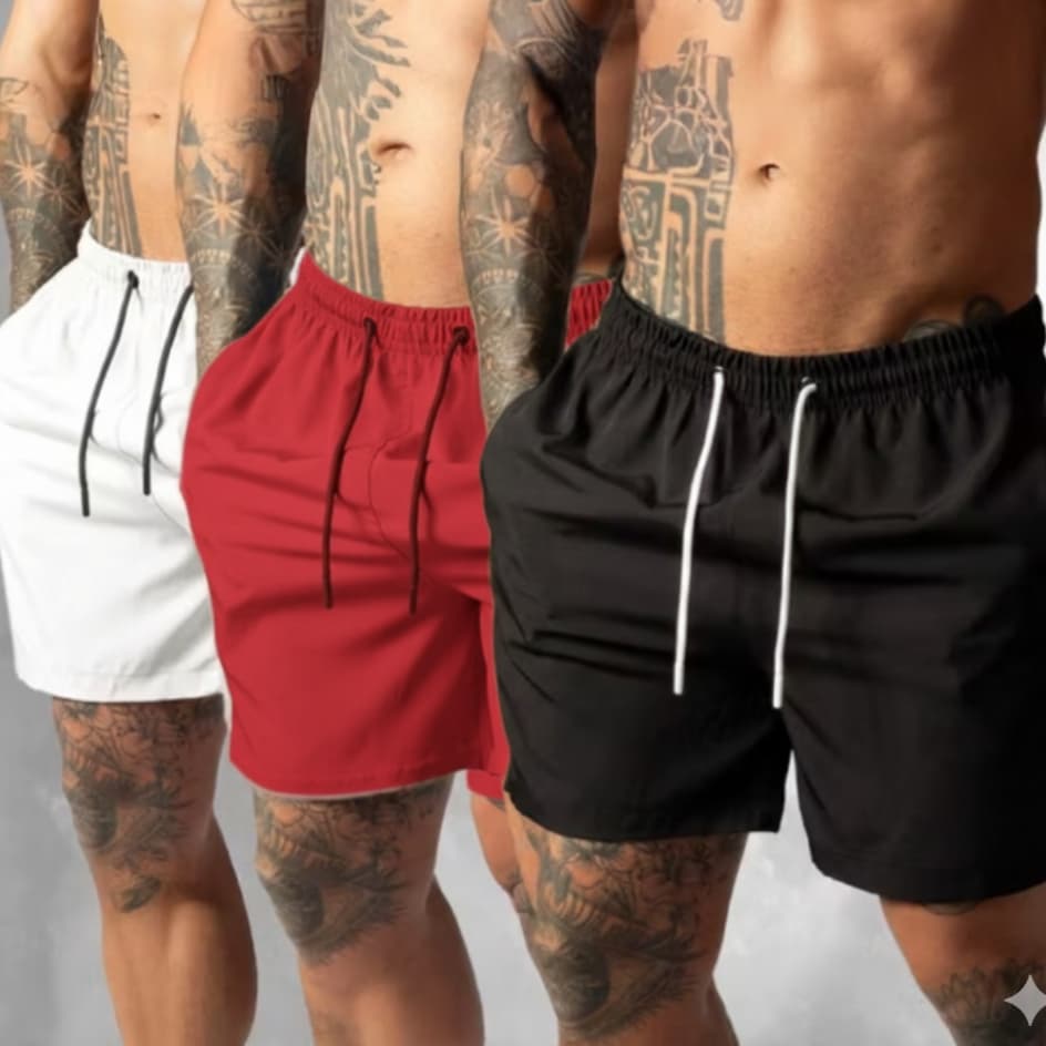 Kit 3 Bermudas Mauricinho Tactel Moda Praia Academia Treino