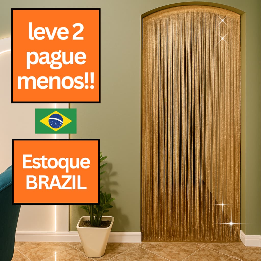 KIT 2 Cortina de Corda Champagne 1x2m com Brilho para Decoração de Eventos Elegantes