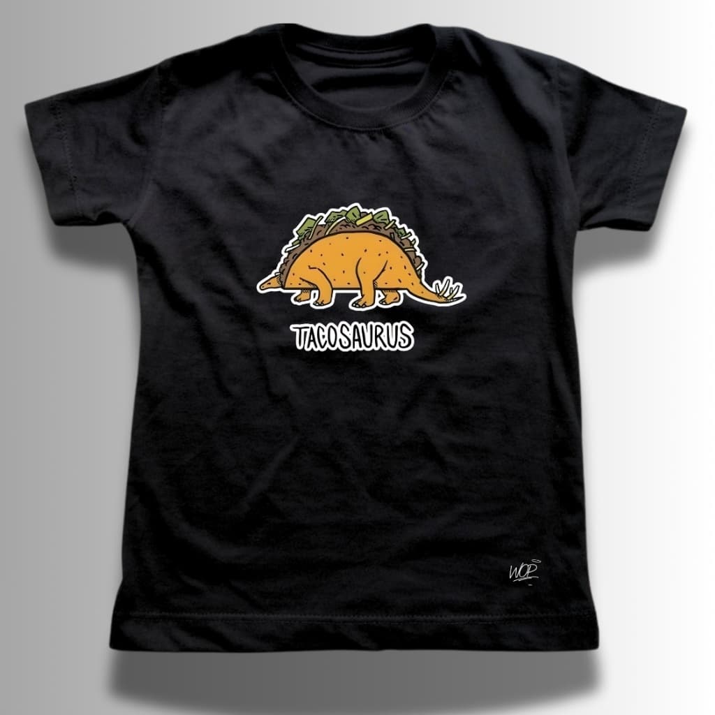 Camiseta Tshirt Infantil Unissex Estampada Tacossaurus Engraçada Tacos Dinossauro Algodão Unissex